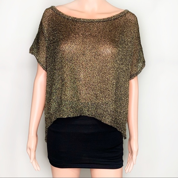 BCBGeneration Tops - BCBG Gold Black Metallic Mesh Top Size XS/S NWT